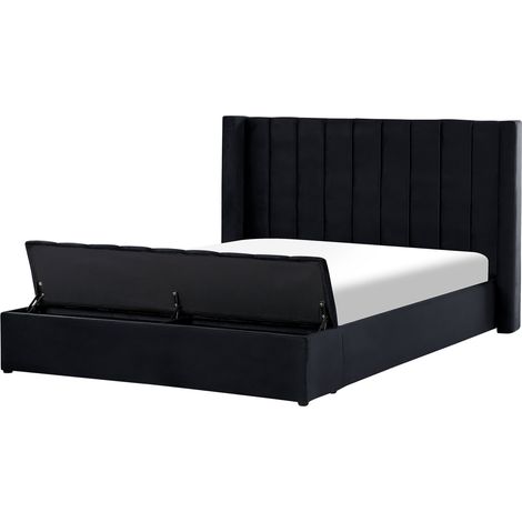 Cama con somier de terciopelo negro 180 x 200 cm reposacabezas alto banco Noyers