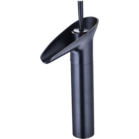 Schwarze Badezimmerarmatur, Wasserfall-Badezimmerarmatur, Retro-Einhebel-Waschtischarmatur in Schwarz, Badezimmerarmatur, Aufsatzwaschtischarmatur aus Messing, Armatur für Aufsatzwaschbecken. (1/4)