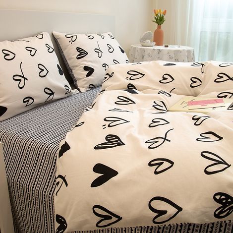 100 % waschbare Baumwoll-Bettwäsche – Bettbezug 180 x 220 cm + 2 Kissenbezüge 65 x 65 cm – Vollständiges Studenten-Set, weich, atmungsaktiv und knitterfest