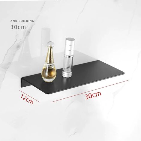 Étagère de salle de bain (30 cm, noire) avec plateau doré brossé, étagère de douche en aluminium, organisateur mural noir pour salle de bain et cuisine. (1/5)