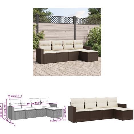 Salon de jardin avec coussins 5 pcs marron résine tressée - Salon De Jardin - Meuble De Jardin - Mobilier De Jardin - Salon Extérieur - Set De Canapé - Home & Living (1/3)
