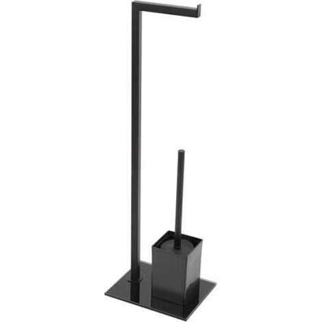 PIANTANA PORTA ROTOLO E SCOPINO BAGNO BASE VETRO FULL NERA 22x18xh.70,5 cm (1/3)