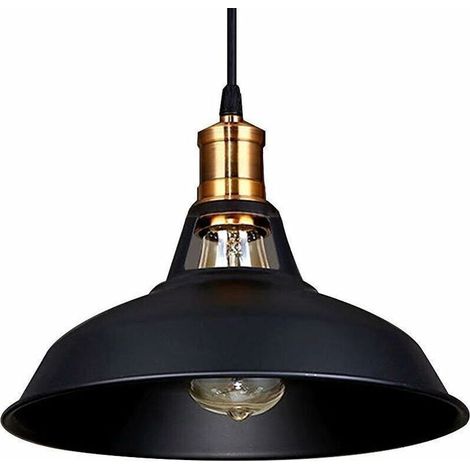 Lustre Suspension Industrielle Vintage E27 LED Lampe Plafonniers Retro Abat-jour pour Cuisine Salle à manger Salon Chambre Restaurant, Noir (1/5)