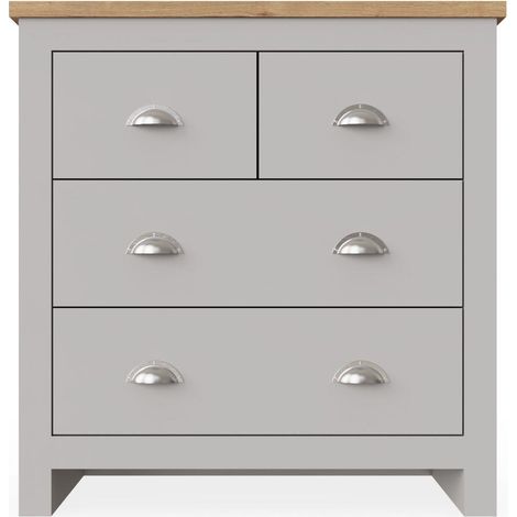 Elegant Grey 4 Drawer Chest With Oak Top And Steel Handles