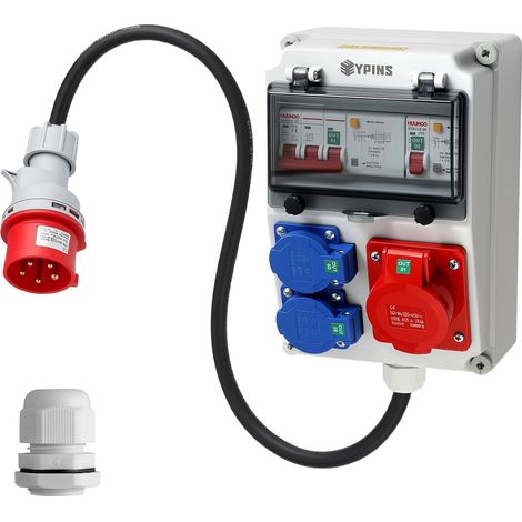Répartiteur de Courant 32A avec Boîtier Prises CEE Compact distributeur de chantier en plastique1 prise 16A et 2 prises coffret de distribution de courant Pour chantier (1/5)