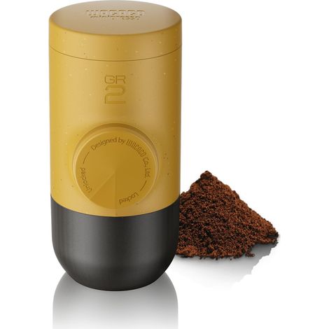 Machine à Espresso Portative, pour Café Moulu, cafetière de voyage de petite taille, pas de batterie ou besoin électrique, actionnée manuellement grace à un piston (Golden Ochre) (1/5)