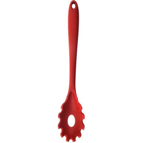 Cuillère à pâtes de cuisine, Savoureuse cuillère à pâtes avec distributeur de trous et poignée souple (noir et rouge 21,3 3,5 cm), cuillère à pâtes pour la cuisson des nouilles (1/4)