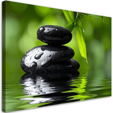 Impression sur Toile, Pierres noires plantes spa zen,30x20 (1/4)