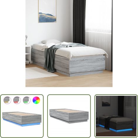 LED-Leuchten - Bettgestell mit LED Grau Sonoma 90x200 cm Holzwerkstoff (1/5)