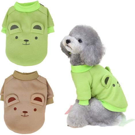 2 pièces Pull chien chat, polyester, pour automne hiver, taille M à XXL, vert et marron (1/5)