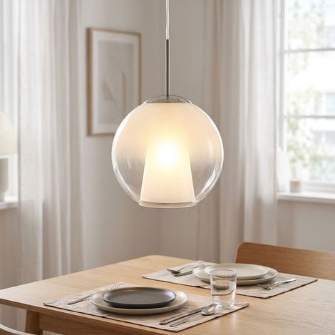 LED Pendelleuchte Hängelampe Esszimmerlampe Nickel Glaskugel opal H 120 cm (1/5)