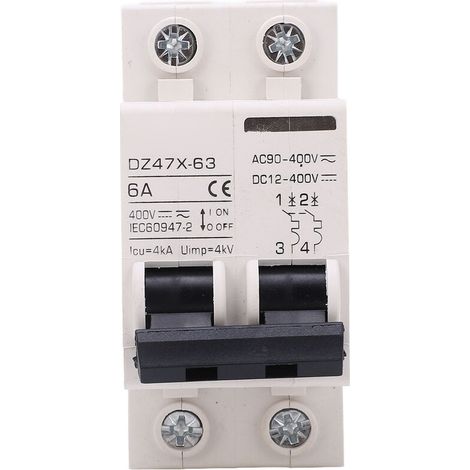Disjoncteur 2 pôles 6A 400V AC/DC DZ47X-63 pour système solaire photovoltaïque, montage sur rail DIN (1/4)