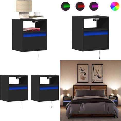 vidaXL Wand-Nachttische mit LED-Leuchten 2 Stk. Schwarz (1/5)