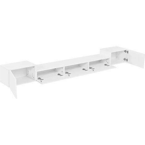 Meuble TV mural fermé avec portes laquées et éclairage LED multicolore blanc (1/5)