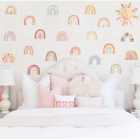 BRAVIX Sticker mural arc-en-ciel soleil,décoration murale pour salon chambre bureau