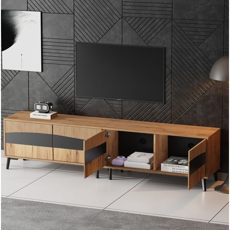 Mobile TV 180x40x50 cm in truciolare naturale, 4 ante, per soggiorno – MEUBLIV (1/5)