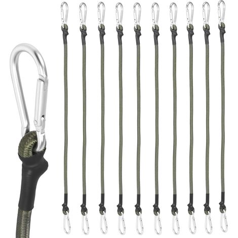 Lot de 10 tendeurs élastiques de 60 cm avec mousqueton, ultra-résistants, pour une utilisation extérieure. Résistance maximale à la rupture : 86 kg. Tendeur élastique en latex avec mousqueton et résis (1/5)