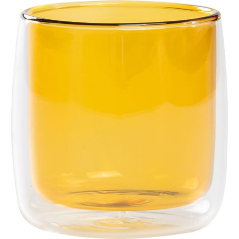 No Bilia Set 4 Bicchieri Vetrocamera Tumbler Borosilicato Doppia Parete Trasparente e Giallo Oro Design Contemporaneo Elegante Alta Resistenza