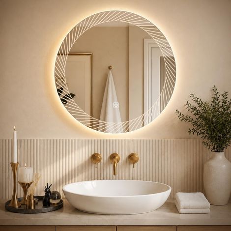 Miroir de salle de bain rond avec éclairage 80 cm (1/5)