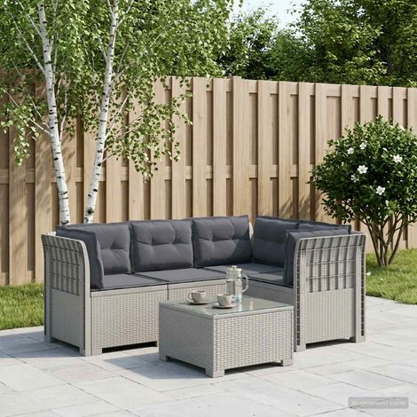 vidaXL Canapé de jardin 4 places avec coussins aspect rotin PP Blanc (1/5)