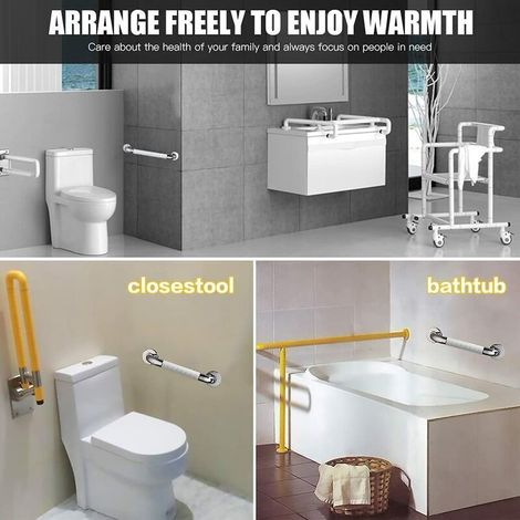 Barra de apoyo para ducha, barra antideslizante, barra de apoyo de acero inoxidable para montaje en pared, asa de seguridad para ducha o inodoro, bañera, baño, cocina, escalera (30 cm, blanca) (1/3)