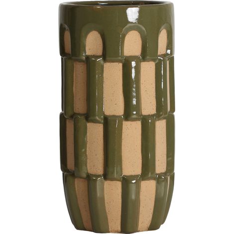 Vase contemporain en céramique verte - vert et beige (1/4)