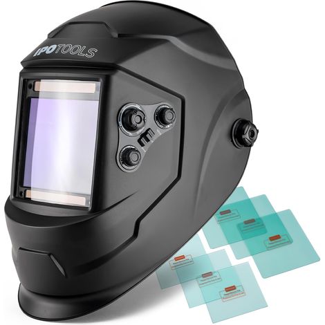 Casco di saldatura automatico con 4 sensori di alta qualità, campo visivo extra-large (100 × 93 mm) completamente regolabile, applicazioni di saldatura con protezione DIN 4/5-9/9-13 (1/5)
