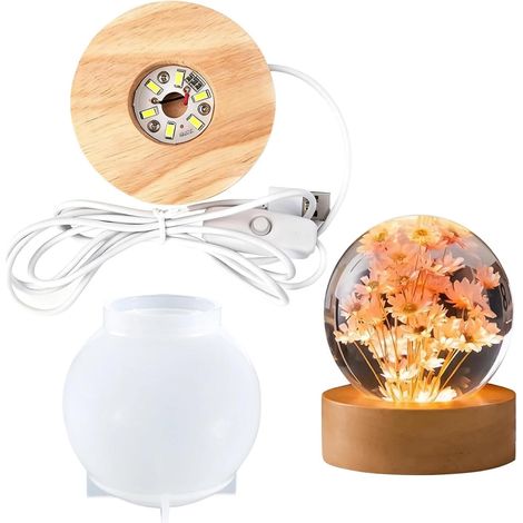 Lampe sphérique unique - Belle lampe sphérique en résine époxy - En silicone et moules de coulée - Avec boule LED pour moules sphériques en silicone pour projets de bricolage (1/5)