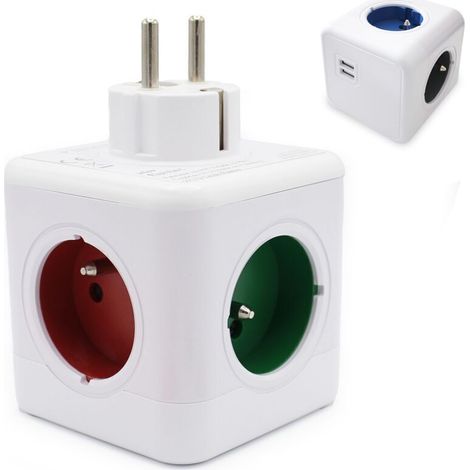 Würfelförmige Steckdosenleiste – 4 farbige Steckdosen – USB-Crezuo