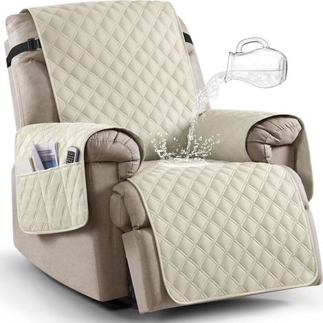 Couvertures de chaise longue imperméable 23in, Couvertures longues antidérapantes pour chaise longue Couverture de chaise lavable, Couvertures longues avec poches,blanc cassé