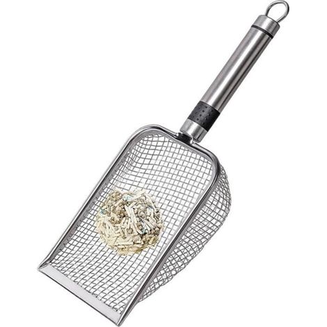 Pala para arena de gato - Resistente - Acero inoable - Tamiz de malla fina - Ergonómica - Fácil de guardar (1/4)