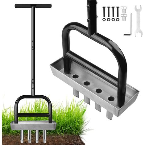 Aérateur de Pelouse Manuel, Aérateurs de Gazon avec 4 Dents Creuses en Acier Inoxydable et Plateau de Rangement, Outil de Jardinage pour Aérer Le Sol Compacté (1/5)