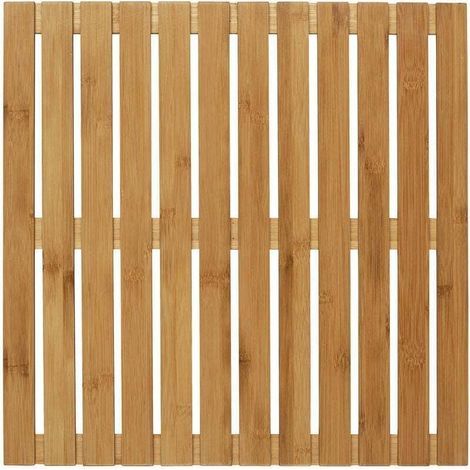 Caillebotis de baignoire , Tapis de bain pour la Salle de bain, piscine, sauna, Avec pieds antidérapants, Usage intérieur ou extérieur, Bambou, 50x50x2,3cm, Marron (1/5)