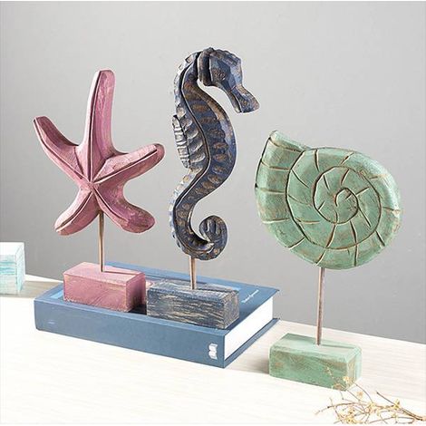 A series of photos of Mediterranean-style wooden interior decoration objects for the living room wine cabinet, with an ocean theme. (1/5)