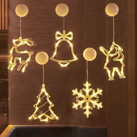 [JAMAIS UTILISÉ] Lumières LED à ventouse décoratives de Noël, cinq formes de cloches, arbres de Noël, père Noël, élan et flocons de neige, décoration de vacances (1/4)