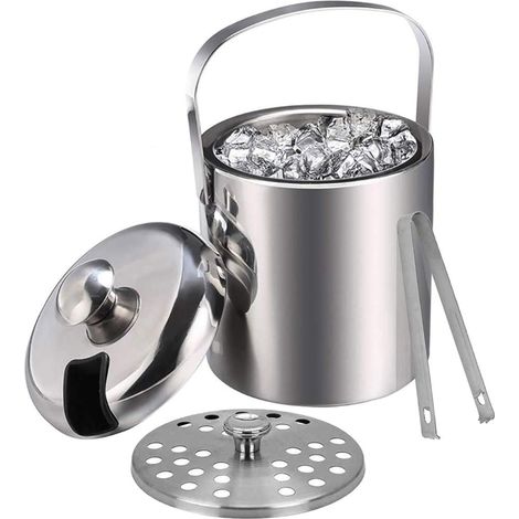 Eiskübel 3L Edelstahl doppelwandig, Deckel Zange Sieb inklusive, Bar Cocktail Party Geburtstag (1/5)