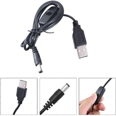 Câble USB mâle vers connecteur mâle 5,5 x 2,1 mm de 1 m avec interrupteurs pour ventilateur et lampe LED 5 V (1/4)
