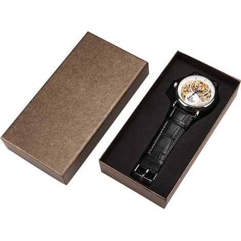 FORSINING Montre Mécanique Automatique Étanche Homme Bracelet PU Noir Argent Blanc