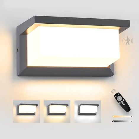 LED Lampe d'Extérieur avec Détecteur de Mouvement, 18W Applique d'Extérieur avec Télécommande, IP65 Applique Moderne Etanche Intérieur, 3000-6500K Lampe d'Extérieur pour Jardin, Anthracite (1/5)
