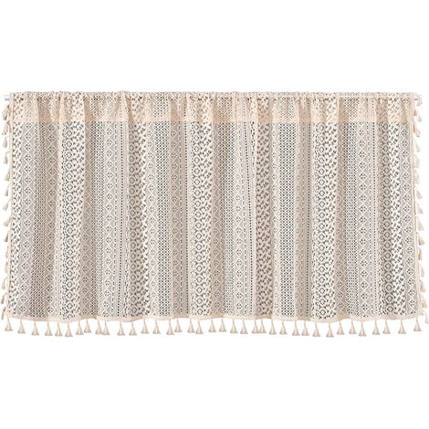 Kurzer Küchenvorhang aus Leinenmischgewebe mit Ausschnitten und Quasten – 150 x 60 cm – 1 Stück (1/5)