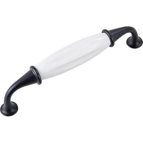Lot de 6 poignées de meubles en céramique noir et blanc, poignées arquées, entraxe 128 mm (1/5)