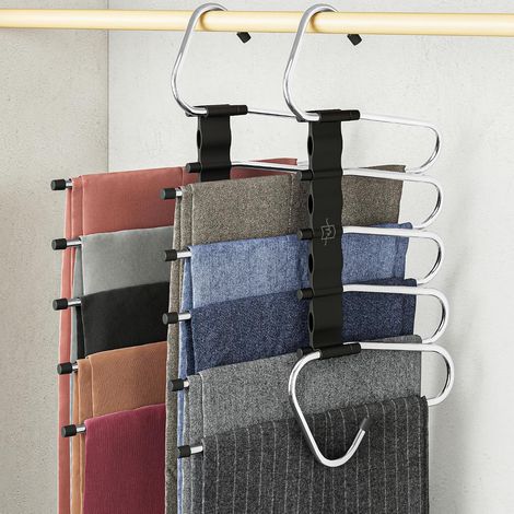 Porte-pantalons Économiseur d'espace - Lot de 2 - Porte-pantalons anti-dérapant multicouche et économe d'espace - Étendoir multifonctionnel pour rangement de placard (1/4)