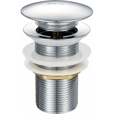 Bonde lavabo pop-up sans trop-plein, laiton chromé, filetage G 1-1/4, mécanisme push-up à bouton-poussoir pour ouverture et fermeture faciles. (1/5)