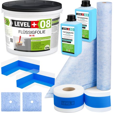 LEVEL+ Dichtset für Duschabdichtung Bad Dichtband Flüssigfolie 12kg SET361