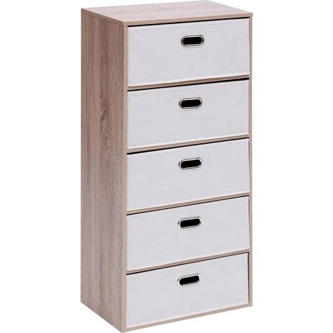 Commode 5 Tiroirs Paniers "Dress Up" 100cm Beige (1/5)