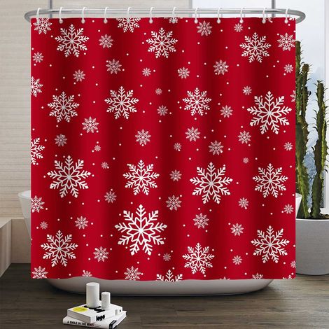Rideau De Douche De Noël - Motif Arbre De Noël Et Flocon De Neige - Pour Salle De Bain - Lavable En Machine - 1 Pièce (1/3)