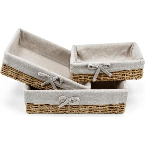 3PCS Woven Bread Basket, Square Bread Baskets, Woven Basket with Linen Lining, Tabletop Bread Basket, Fabric Bread Basket, Fruit Basket, Bread Basket for Vegetables and Food (1/5)