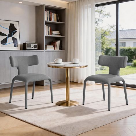 WOLTU 2x Esszimmerstühle Küchenstühle mit Rückenlehne Metallgestell, Leinen Polsterstuhl, 150 kg belastbar, für Küche Wohnzimmer Schlafzimmer, Rauchgrau