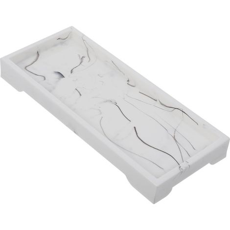 Plateau de Rangement Salle de Bain en Résine Effet Marbre Blanc, Support Multifonction pour Cosmétiques et Bijoux, pour Organisation Toilette et Coiffeuse'-'- (1/5)