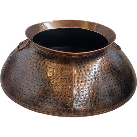 Vaso basso in latta rame anticato martellato 31 cm (1/5)